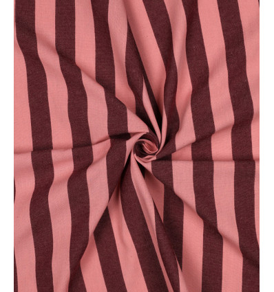 Popeline de coton rayée teint en fil - corail/aubergine