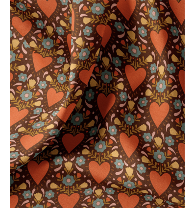Popeline coeurs + fleurs