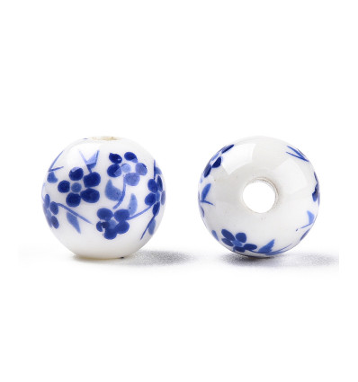 10mm - perle ronde en porcelaine