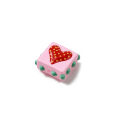 Perle coeur en verre émaillé