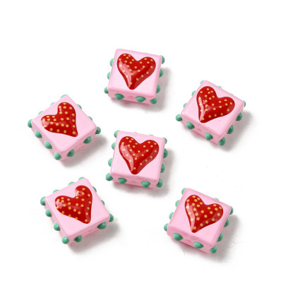 Perle coeur en verre émaillé