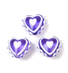 Perle coeur en verre émaillé