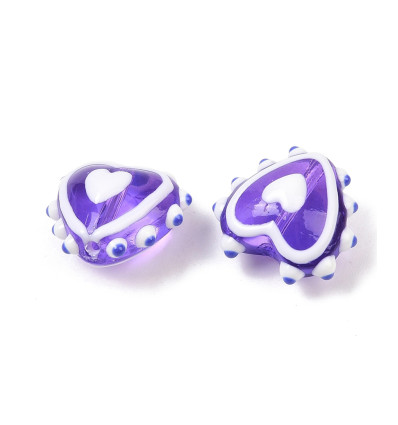 Perle coeur en verre émaillé