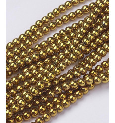 4mm - hématite synthétique dorée - Chapelet pierre