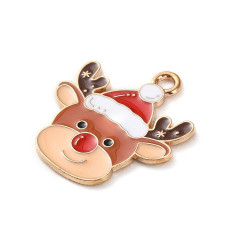 Pendentif tête de renne + bonnet émaillé