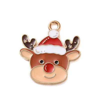 Pendentif tête de renne + bonnet émaillé
